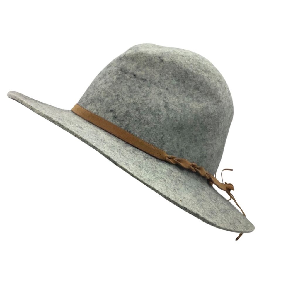 Gray 100% Wool Wide Brim Hat With Braided Faux Leather Band Concert